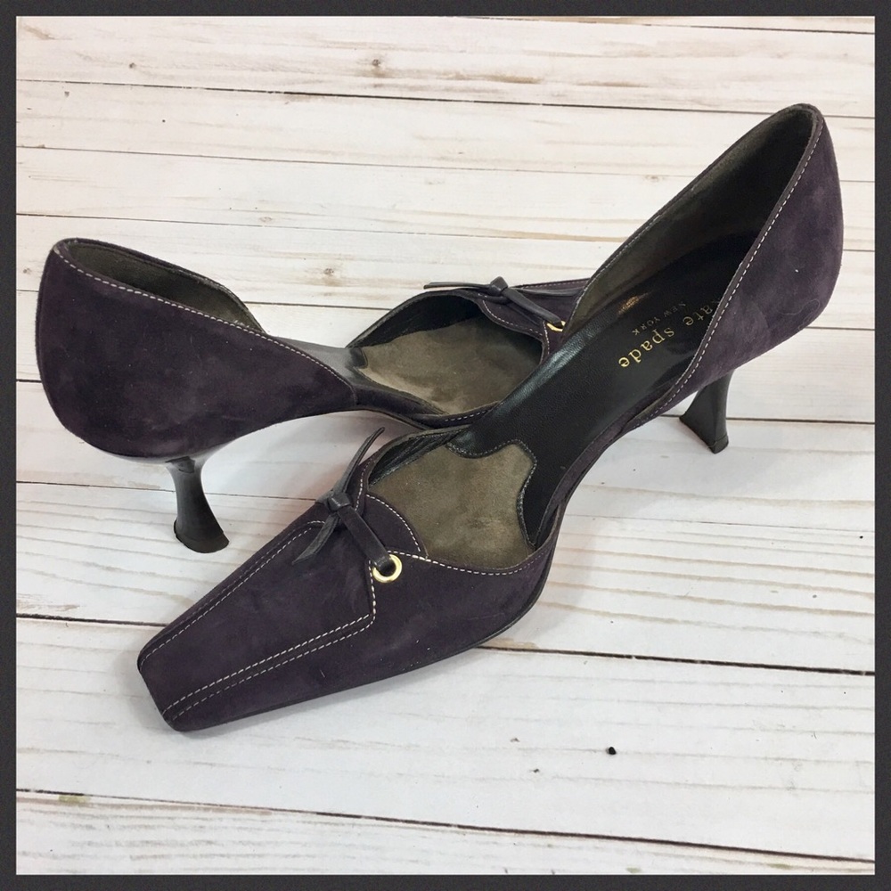 Kate Spade Eggplant Suede Kitten Heel Pumps Sz 8 - Picture 2 of 8